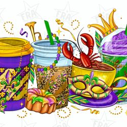 mardi gras coffee cups png sublimation design download, mardi gras png, mardi gras carnaval png, coffee cups png, sublim