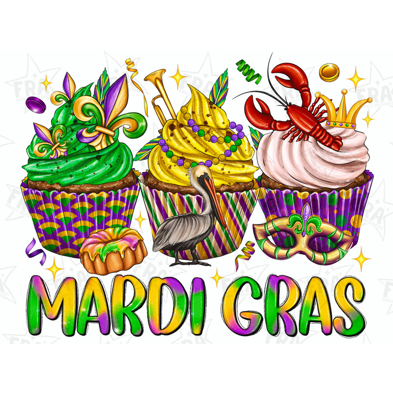 Mardi Gras Cupcakes Png, Western, sublimation design download, Happy Mardi Gras png, Crawfish png, sublimate designs download, Cupcakes png 1.jpg