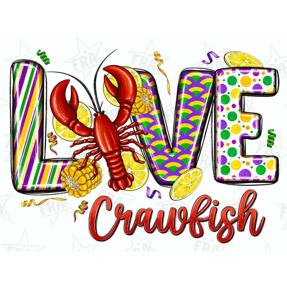 Mardi Gras Love Crawfish Png Sublimation Design Download, Happy Mardi Gras Png, Hand Drawn Crawfish Png, Crawfish Png, Sublimate Designs.jpg