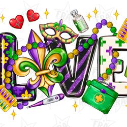 mardi gras love nurse png sublimation design download, happy mardi gras png, nursing png, nurse png,mardi gras carnaval