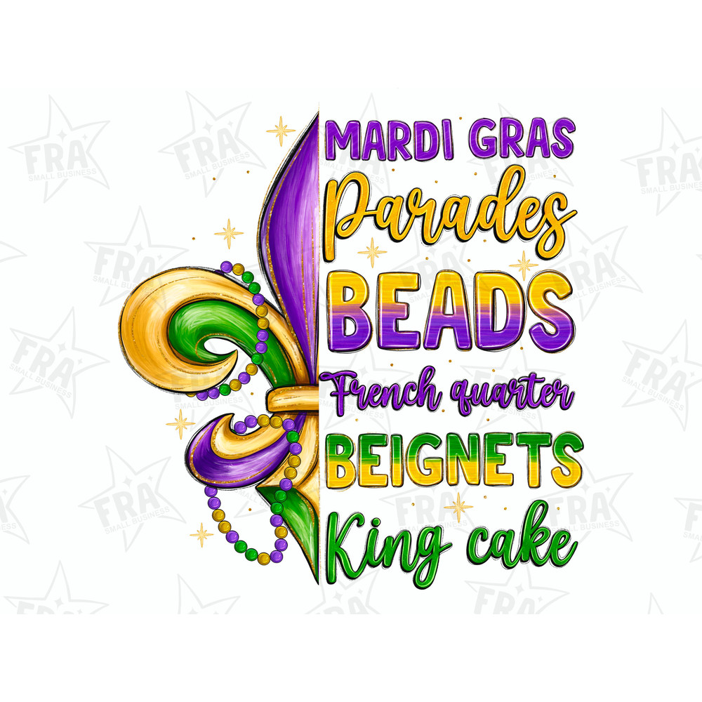 Mardi Gras parades beads french quarter beignets king cake png sublimation design download, Mardi Gras png, sublimate designs download 1.jpg