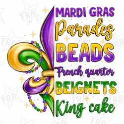 mardi gras parades beads french quarter beignets king cake png sublimation design download, mardi gras png, sublimate de
