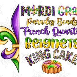 mardi gras parades beads french quarter beignets king cake png sublimation design download, mardi gras png, sublimate de