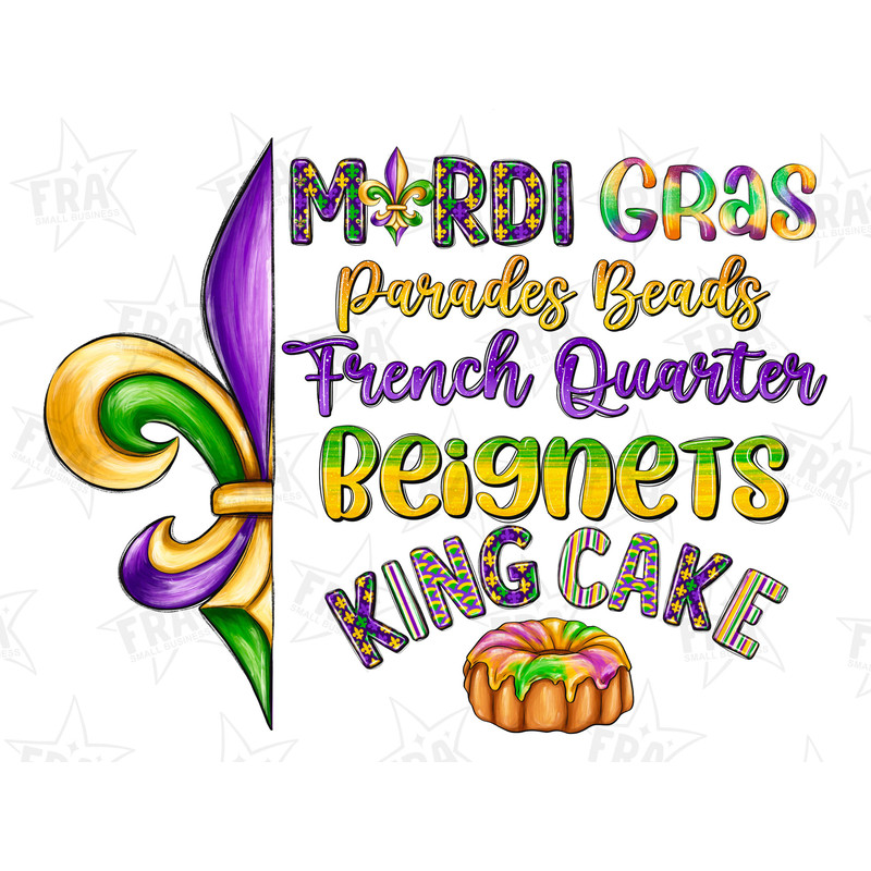Mardi Gras parades beads french quarter beignets king cake png sublimation design download, Mardi Gras png, sublimate designs download.jpg