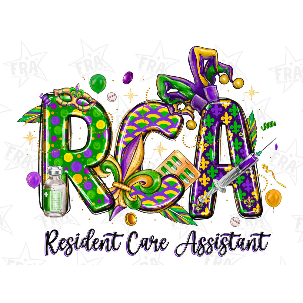 Mardi Gras RCA Resident Care Assistant Png, Sublimation Design Download, Happy Mardi Gras Png, Nurse Life Png, Nurse Png, Sublimate Download.jpg