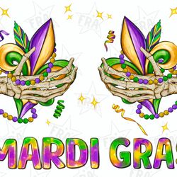 mardi gras skeleton hands fleur de lis png sublimation design download, happy mardi gras png, mardi gras carnaval png, s