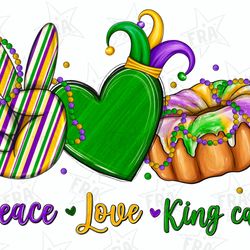 peace love king cake png mardi gras sublimation design, mardi gras png, mardi gras love png, king cake png, digital down