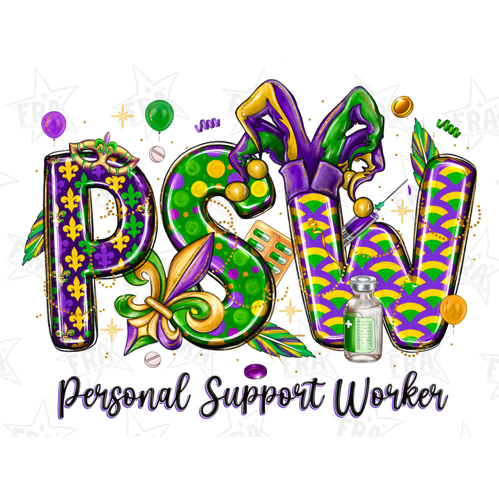 PSW personel support worker Mardi Gras Png, Sublimation Design Download, Nurse Life Png, Nursing Png, Happy Mardi Grass Png, Sublimate Nurse.jpg