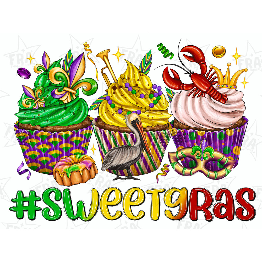 Sweetgras Mardi Gras cupcakes png sublimation design download, Happy Mardi Gras png, Mardi Gras cakes png, sublimate designs download.jpg