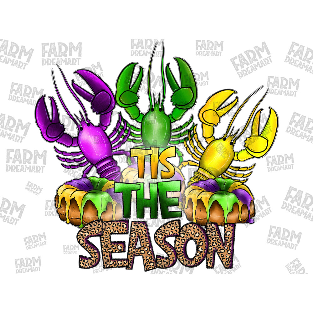 Crawfish Tis The Season Sublimation Design, Mardi Gras Party Png, Lobster Png, Leopard Design, Sublimation Design, Digital Download.jpg