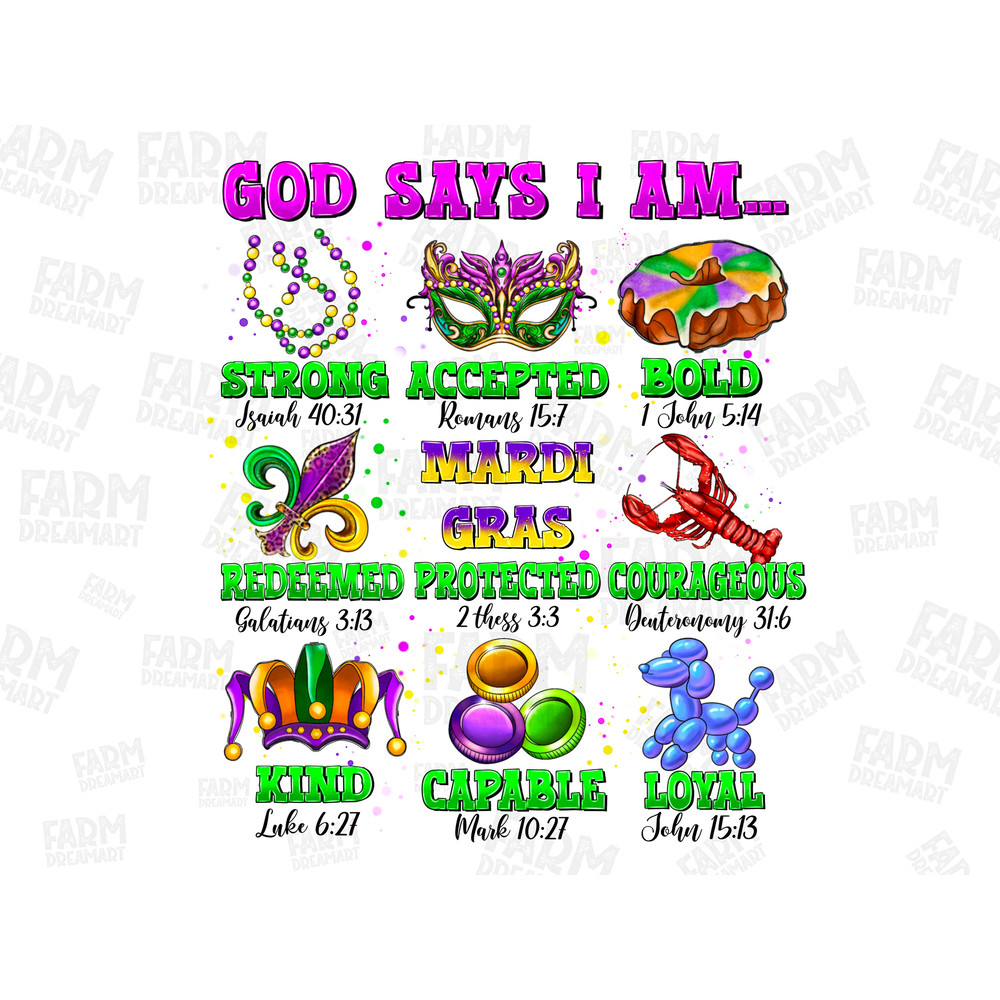 God Says I Am PNG, Happy Mardi Gras PNG, Mardi Gras Cake Png, Fleur De Lis Png, Mardi Gras Carnival Png, Friends Vacation Png Sublimate Png.jpg