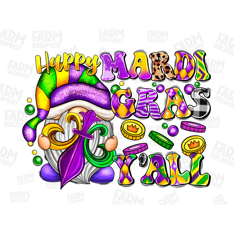 Happy Mardi Gras Yall Gnome Png Sublimation Design, Happy Mardi Gras Png, Mardi Gras Carnival Png, Mrdi Gras Gnome Png, Digital Download.jpg