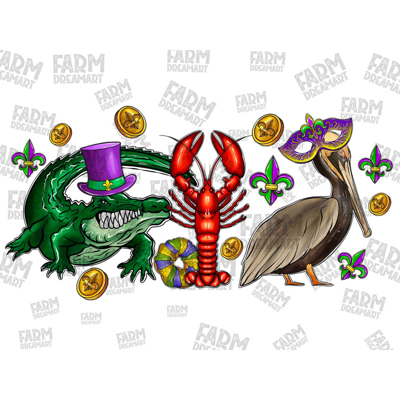Mardi Gras alligator pelican crawfish sublimation design download, Mardi Gras png, Louisiana png,Fleur de Lis Png,sublimate designs download.jpg