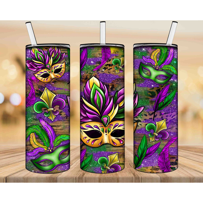 Mardi Gras Carnival Masks And Fleur De Lis Tumbler Png Sublimation Design, Mardi Gras 20oz Skinny Tumbler Png, Mardi Gras Mask Png Downloads.jpg
