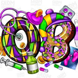 ob nurse mardi gras png sublimation design download, happy mardi gras png, obstetrician png, ob nurse png, sublimate des