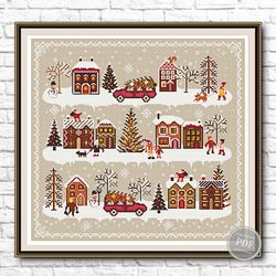 Cross Stitch Pattern Christmas Sampler Gingerbread Village - Winter Sampler PDF Cross Stitch Pattern 382-1