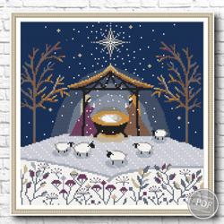 Cross stitch pattern Christmas nativity scene. Christmas manger. Modern cross stitch. Sew Christmas. PDF 402