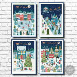 Set 4 patterns of Merry Christmas cross stitch, Christmas holidays, Winter Cross Stitch, Christmas stitching PDF 411
