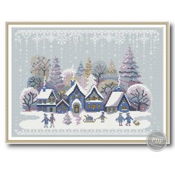 Merry Christmas Cross Stitch Pattern. Christmas village. Stitching Christmas. Winter houses.PDF 412