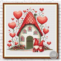 Cross stitch patterns for Valentine's Day Funny cross stitch. House of gnomes. Heart Love Digital file Download PDF 416