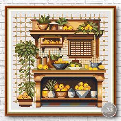 Cross stitch pattern Vintage kitchen 3, Old kitchen, Lemon buffet, Counted cross stitch, Digital PDF 431