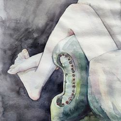 Original Watercolor Woman's Legs Erotic Wall Art Figurative Female Feminine Contemporary Interior
