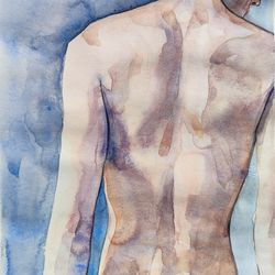 man's back figurative art male guy watercolor wall art interior original painting portrait