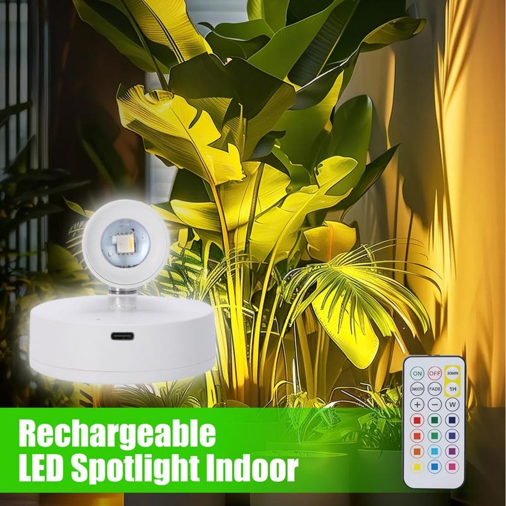 Rechargeable Wireless Uplighting for Plants, Battery-Powered Accent Spotlights, Ambient Lighting with Remote Control