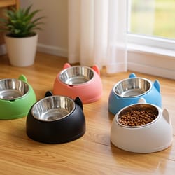 elevated cat bowl, inclined dish with cute ear stand, neck protection for cats