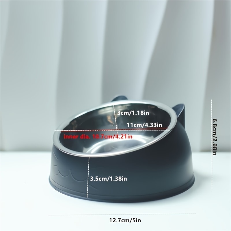 Elevated Cat Bowl, Inclined Dish with Cute Ear Stand, Neck Protection for Cats