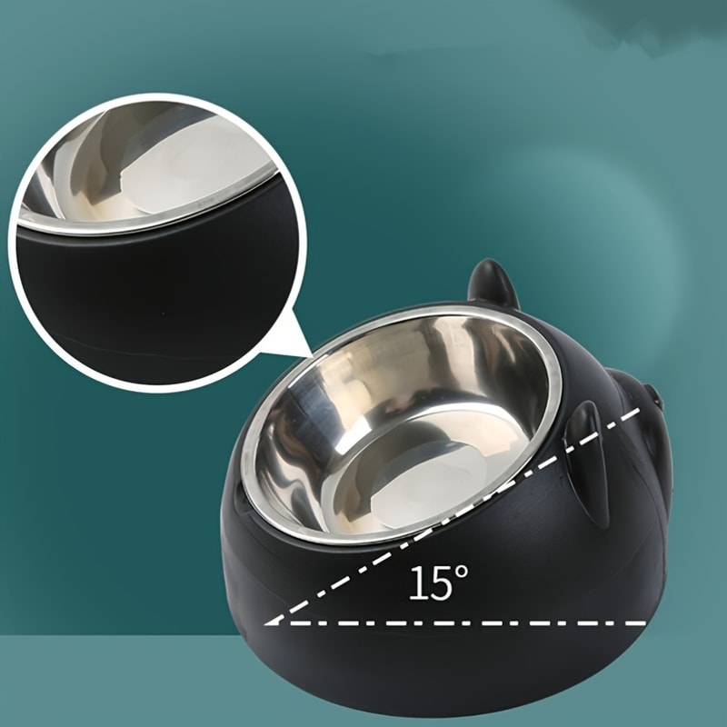 Elevated Cat Bowl, Inclined Dish with Cute Ear Stand, Neck Protection for Cats