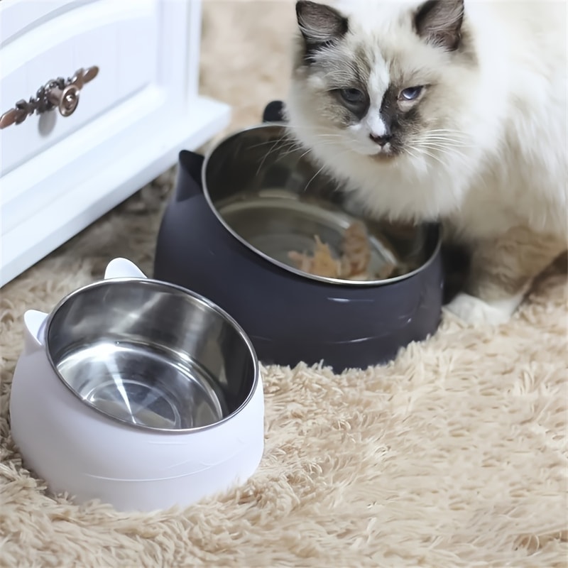 Elevated Cat Bowl, Inclined Dish with Cute Ear Stand, Neck Protection for Cats