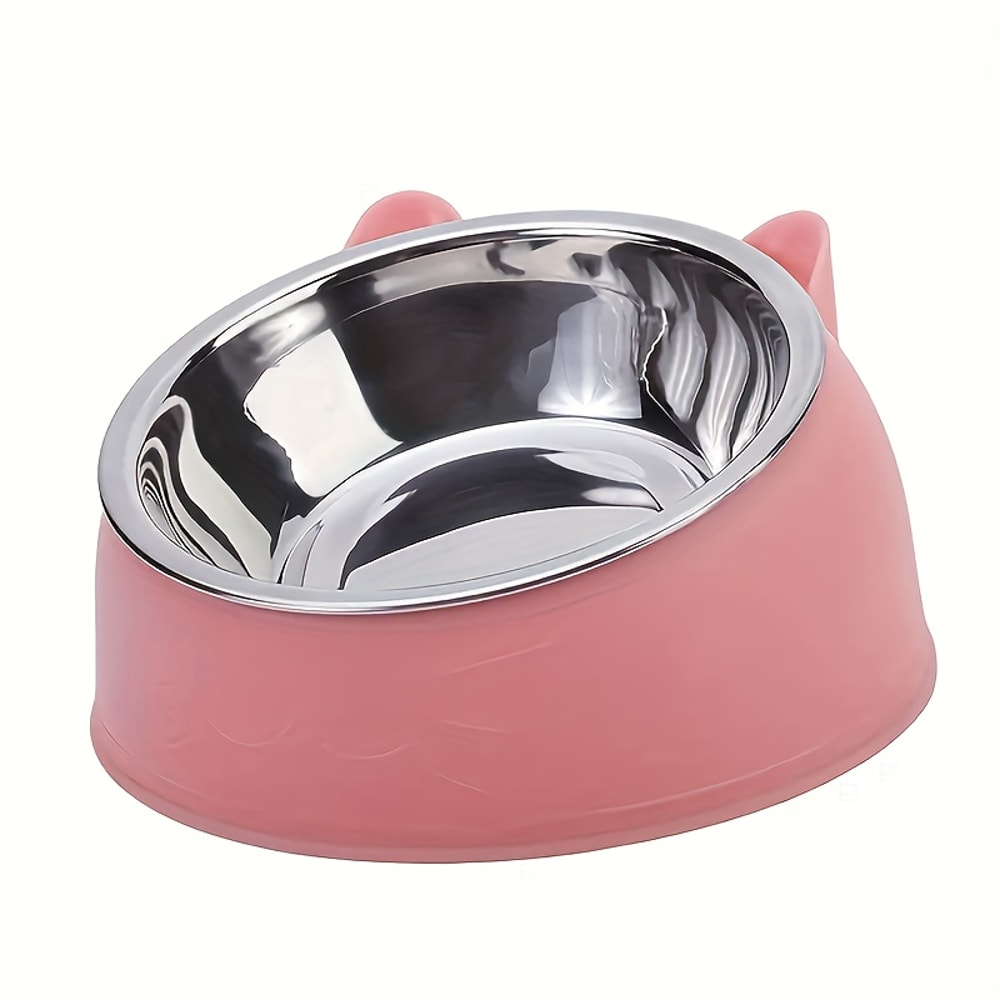 Elevated Cat Bowl, Inclined Dish with Cute Ear Stand, Neck Protection for Cats