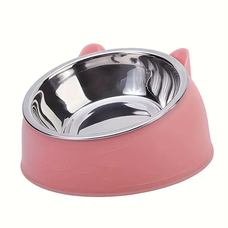 Elevated Cat Bowl, Inclined Dish with Cute Ear Stand, Neck Protection for Cats
