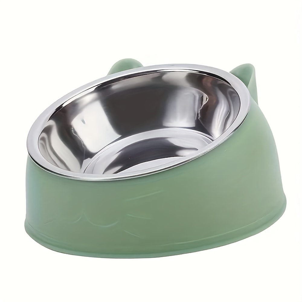 Elevated Cat Bowl, Inclined Dish with Cute Ear Stand, Neck Protection for Cats