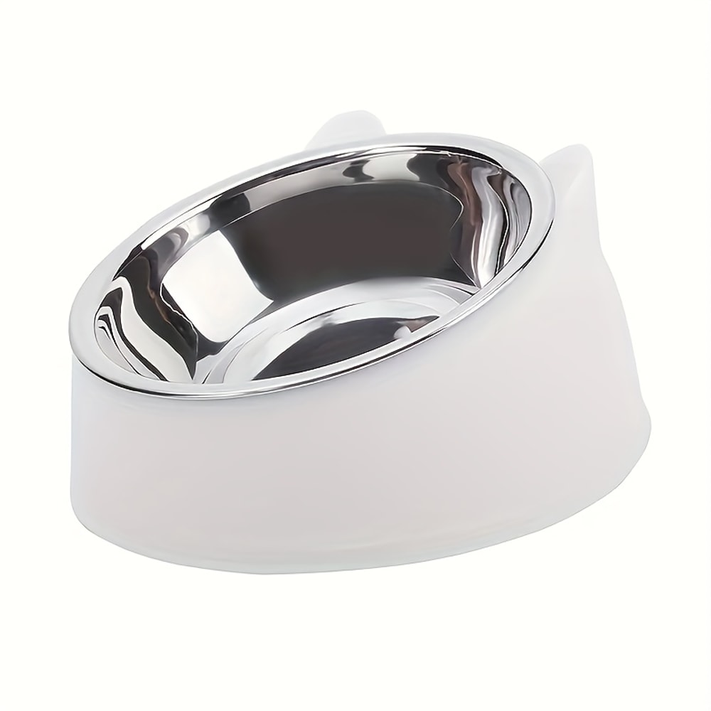 Elevated Cat Bowl, Inclined Dish with Cute Ear Stand, Neck Protection for Cats