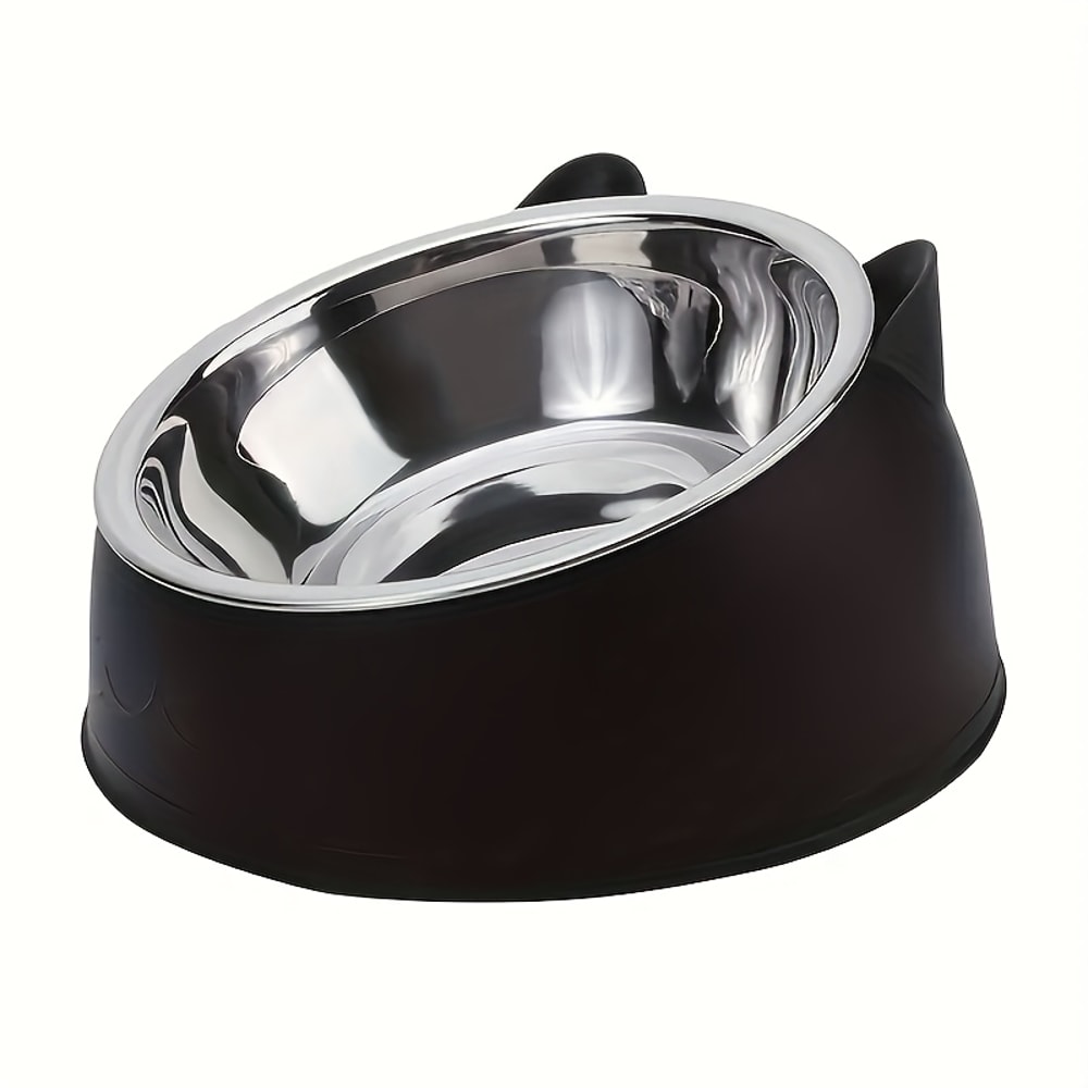 Elevated Cat Bowl, Inclined Dish with Cute Ear Stand, Neck Protection for Cats