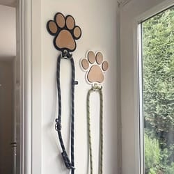 wooden dog leash hanger with paw design, wall hook for collars & coats, ideal gift for dog lovers