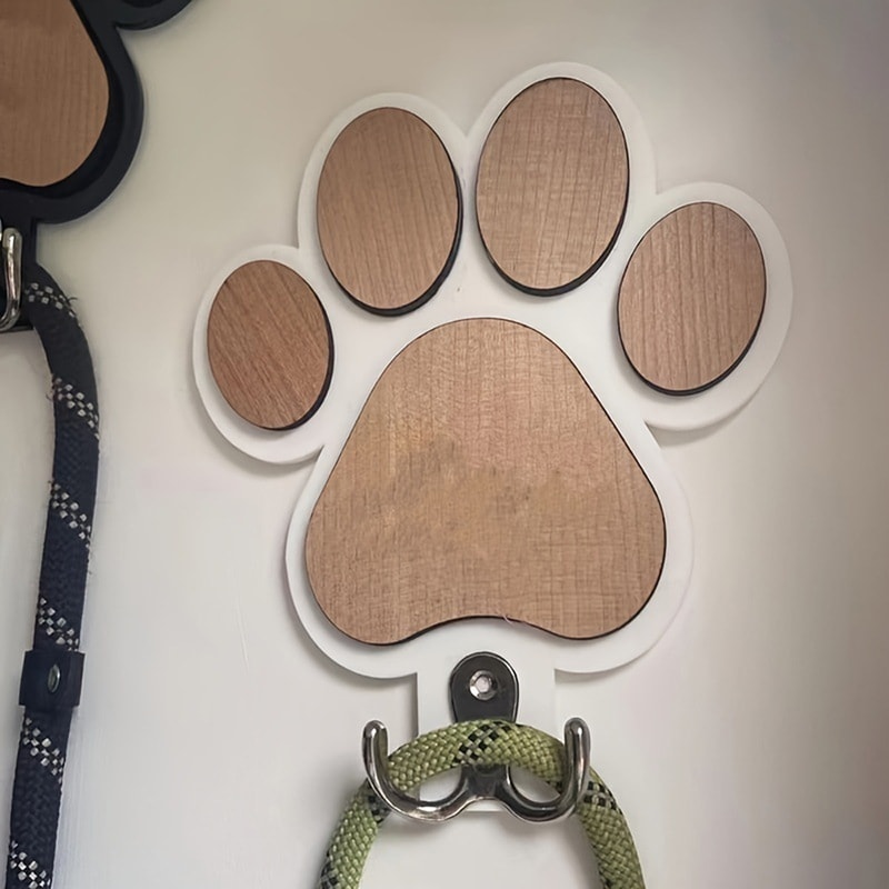 Wooden Dog Leash Hanger with Paw Design, Wall Hook for Collars & Coats, Ideal Gift for Dog Lovers