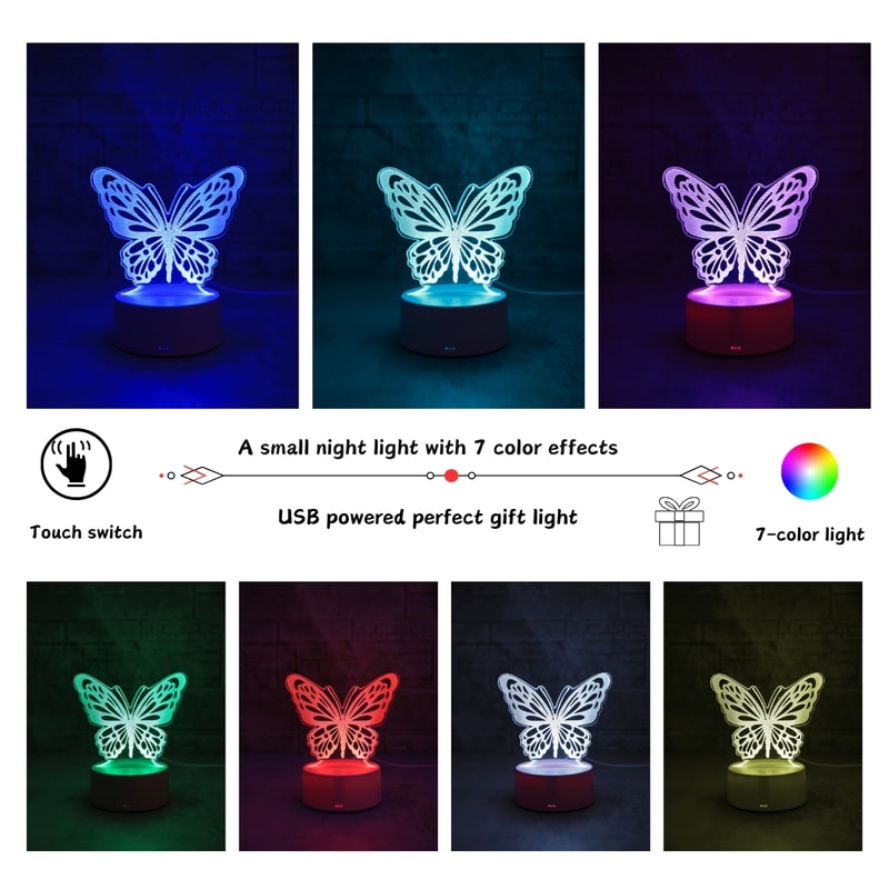 USB Butterfly 3D Night Light, Creative Table Decoration, Bedroom and Living Room Light, Perfect Birthday Gift