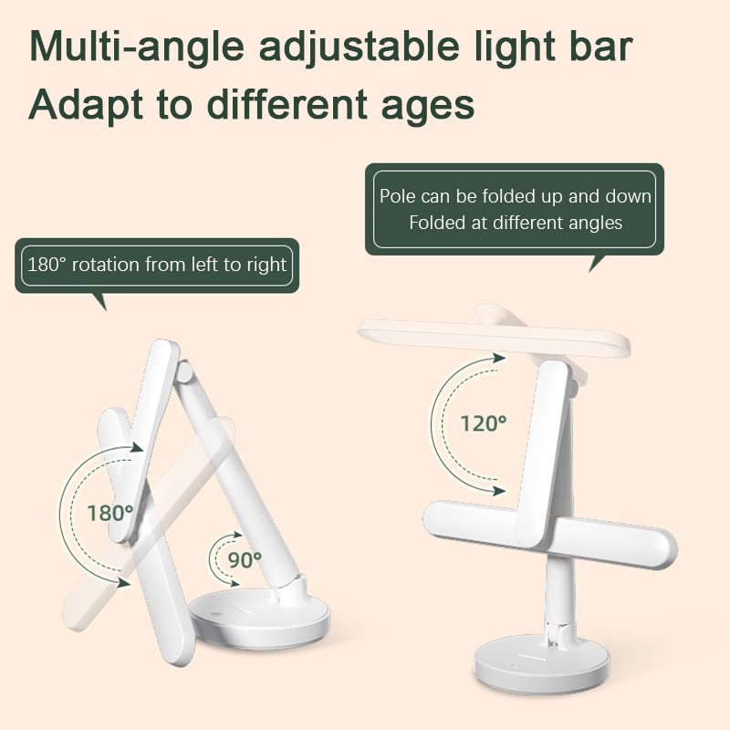 Foldable LED Desk Lamp with Rechargeable Battery, USB Powered, Eye Protection for Students, Bedroom Table Light