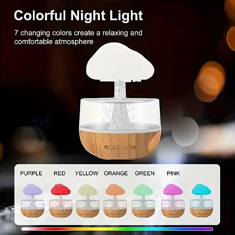 Rain Cloud Humidifier, Colorful Mushroom Cloud, Raindrop Atmosphere Lamp, Essential Oil Diffuser for Aromatherapy