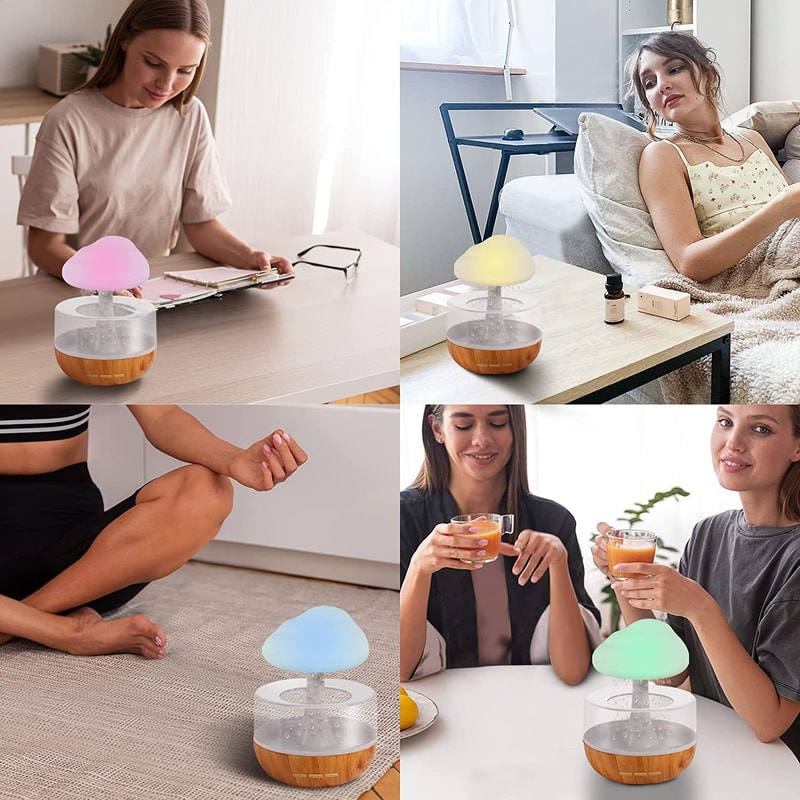 Rain Cloud Humidifier, Colorful Mushroom Cloud, Raindrop Atmosphere Lamp, Essential Oil Diffuser for Aromatherapy