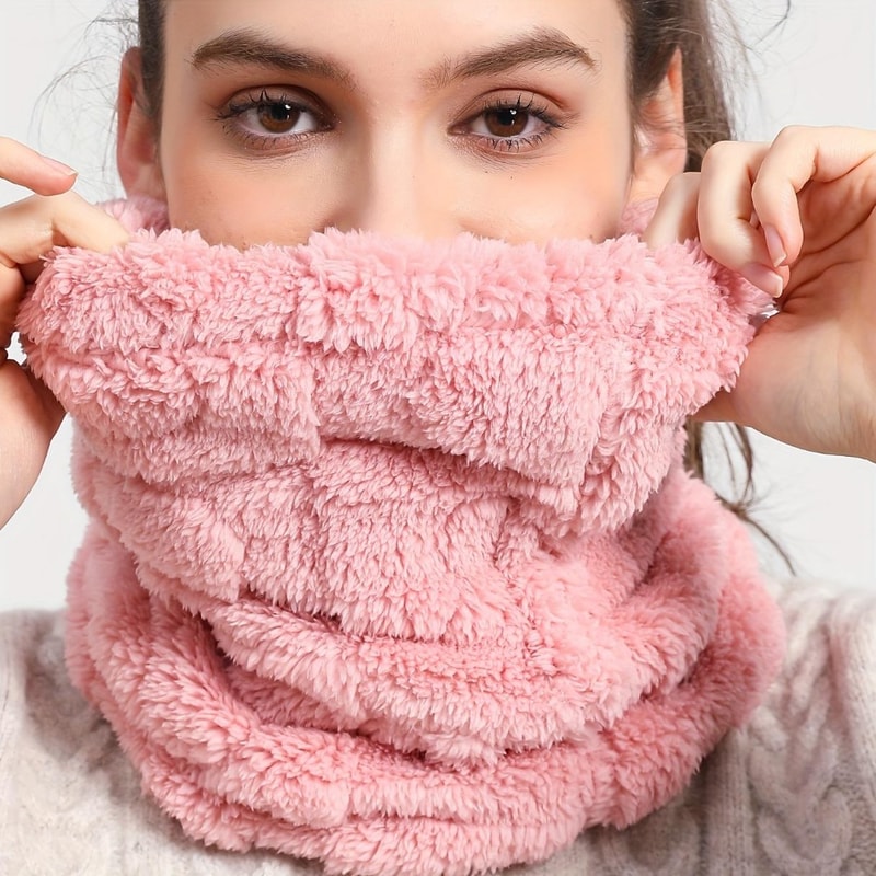 Solid Color Faux Fur Plush Infinity Scarf Soft Neck Warmer Ski Mask For Women Coldproof Neck Warmer 1