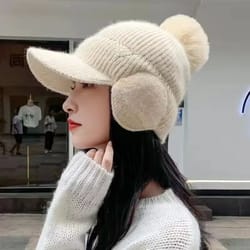 windproof autumn and winter knitted neck hoodie with thick velvet, knitted ear protection for cycling wool hat