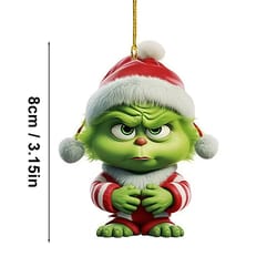 creative green grinch christmas tree ornament, cartoon hanging pendant for holiday, thanksgiving, and birthday