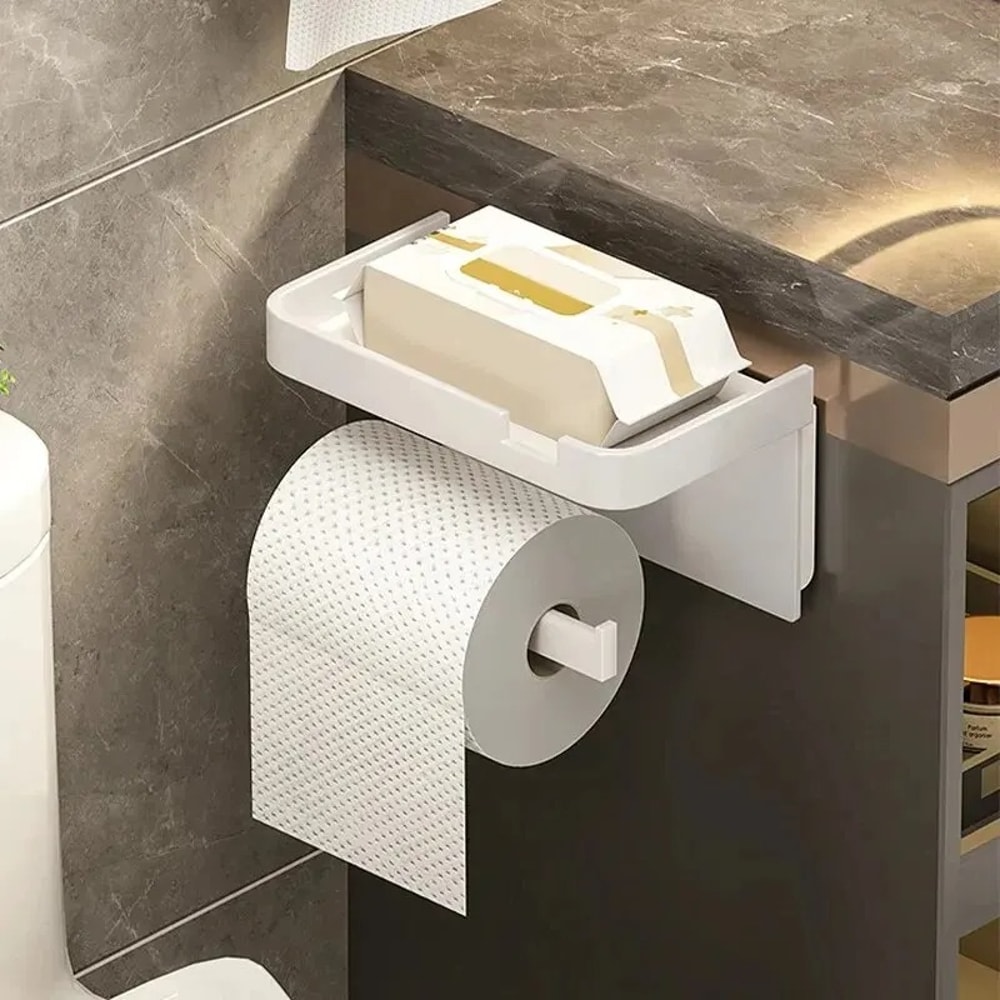 Plastic Storage Rack For Toilet Paper Kitchen Towel And Seasoning Bottle Holder Bathroom Wall Roll 4