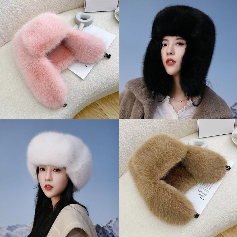 Windproof Earflap Cap, Thickened Faux Fur Bomber Hat, Ear Protection for Winter