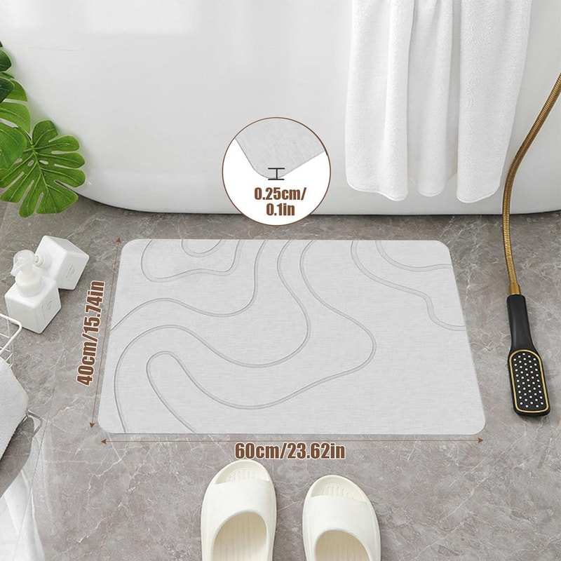 Quick Drying Diatomite Stone Shower Mat, Indoor Diatomite Stone Bath Mat, Water Absorption Soft Mud Mat for Entryway