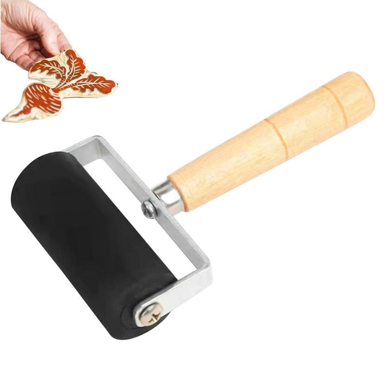 Printmaking Tool Small Rubber Roll Rubber Roller Wooden Handle Ink Roller Paint Brush Art Craft 2